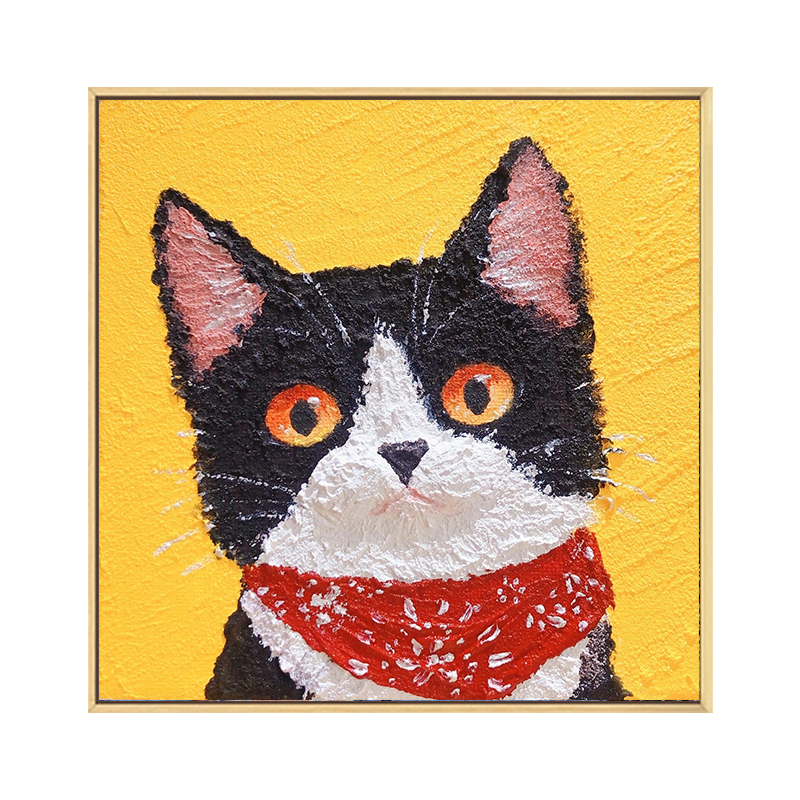 猫咪立体肌理画石英砂丙烯数字油画diy填充色手工材料包装饰挂画图片