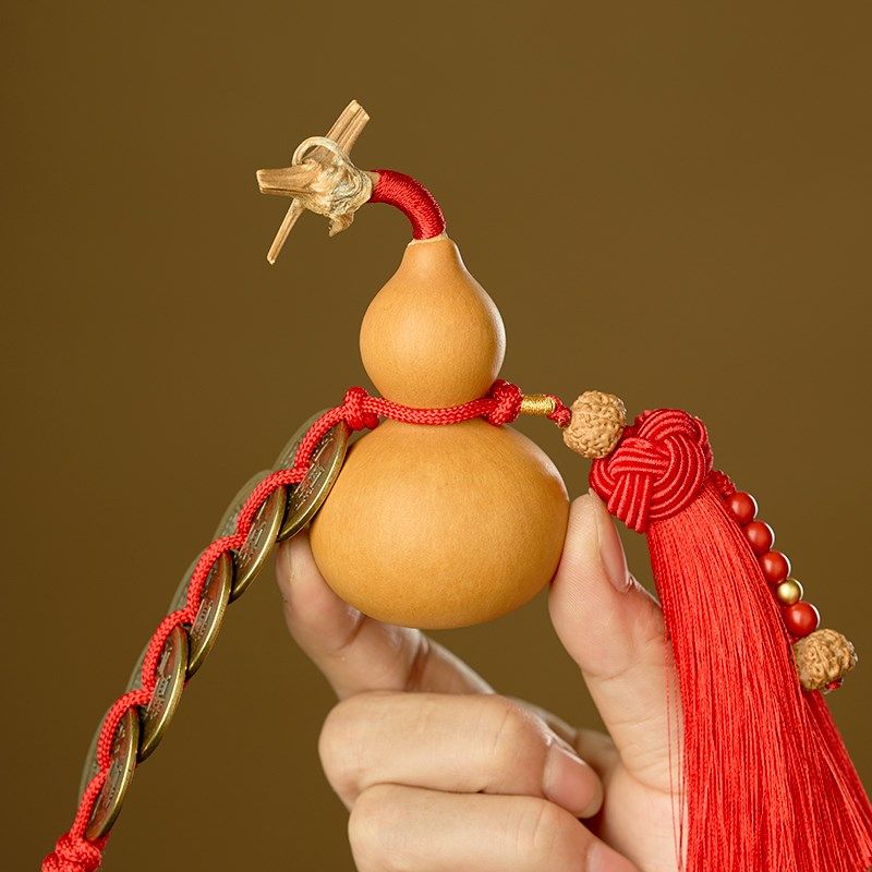 门对门五帝钱葫芦挂件天然葫芦吉祥结铜钱串大门卧室葫芦朱砂挂件