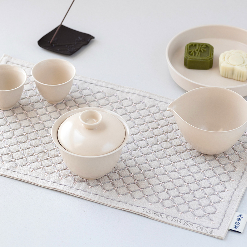 赏味生活十字纹样茶席刺子绣材料包 手工自绣DIY送礼茶杯垫材料包