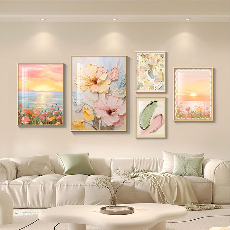 奶油风肌理花卉客厅装饰画治愈系餐厅墙面组合壁画小清新艺术挂画图片
