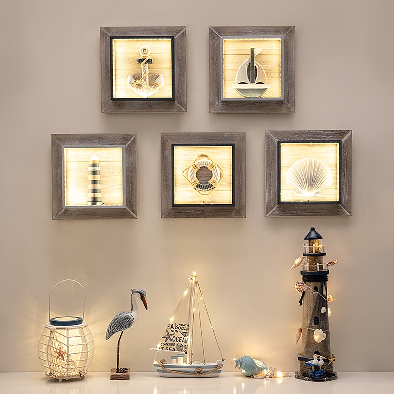 创意led发光地中海风格家居夜灯立体四方画挂件室内卧室墙壁装饰