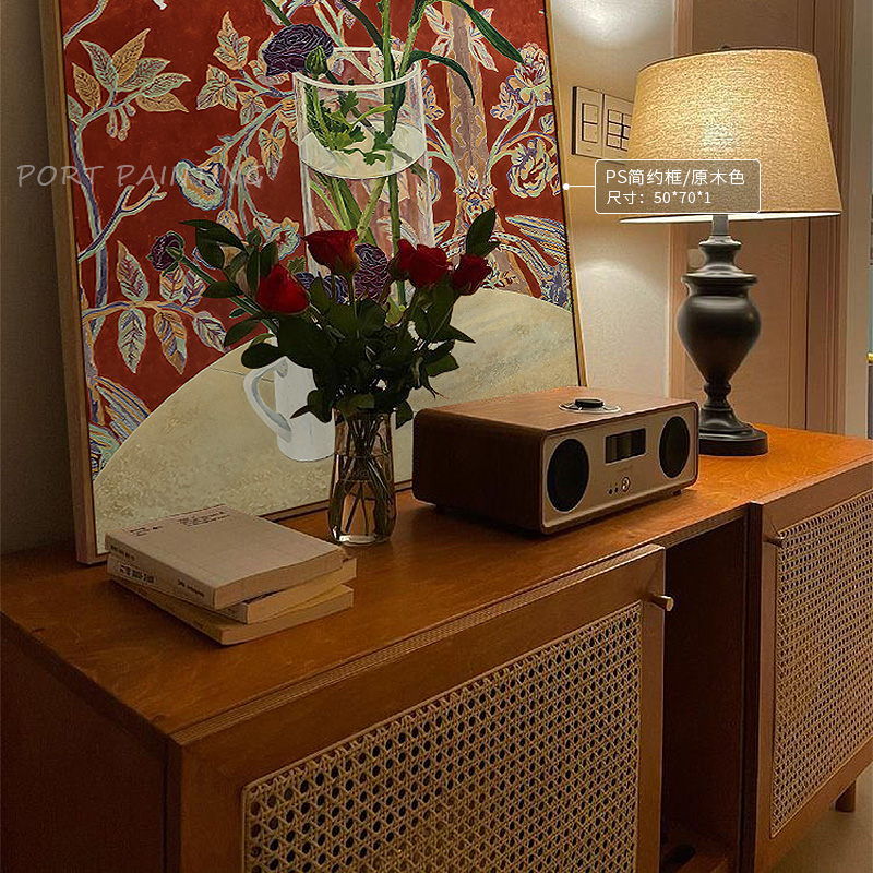 港画 印象派花卉手绘油画植物壁画客厅斗柜欧式复古花装饰画