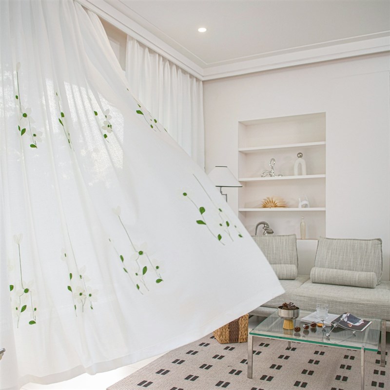 透光透人纱帘田园洗绣花窗纱客厅卧室阳台白纱免打孔挂钩窗帘