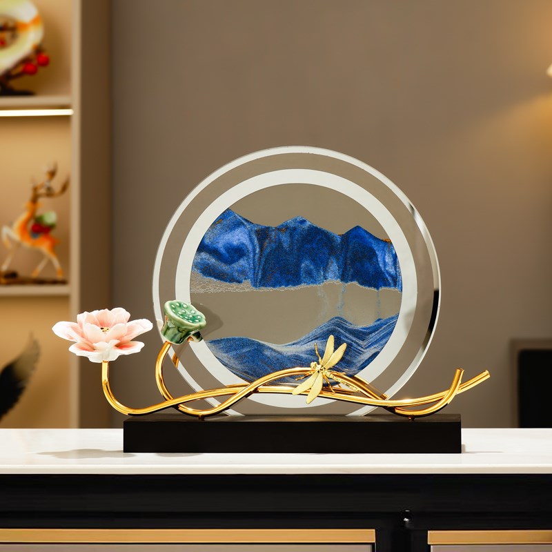 创意小池流沙画客厅办公室装饰高级感玻璃动态解压装饰品