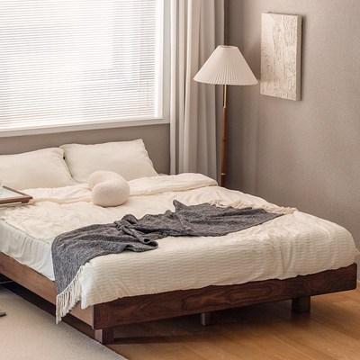 拾影木筑实木悬浮床黑胡桃木无头床主卧双人床胡桃木全实木床
