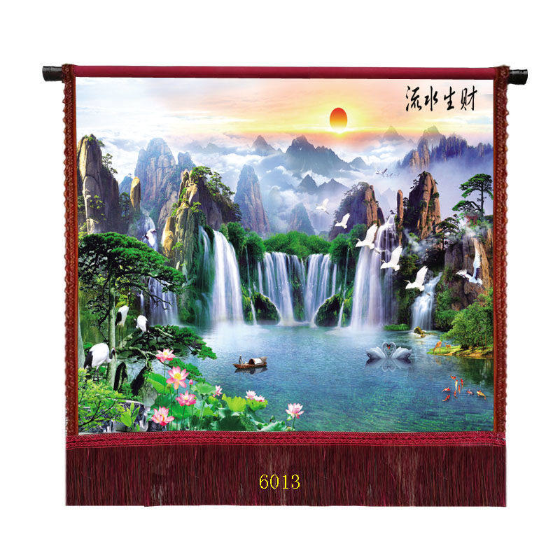 油画布新款风景田园带穗 印刷  山水画 装饰画客厅沙发背景墙挂画