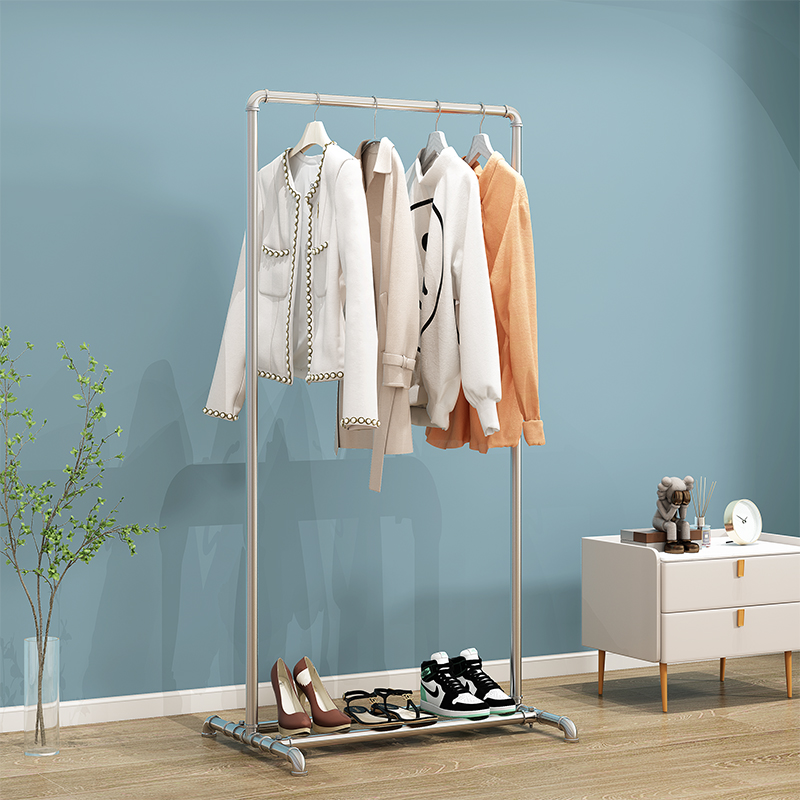 卧室床头挂衣架晾衣架落地式带轮室内家用架子单杆宿舍衣帽架