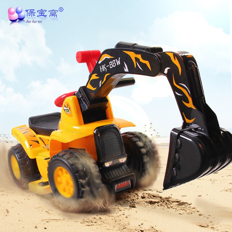 大号工程车儿童电动滑行学步车可坐可骑男孩挖掘机四轮推土机