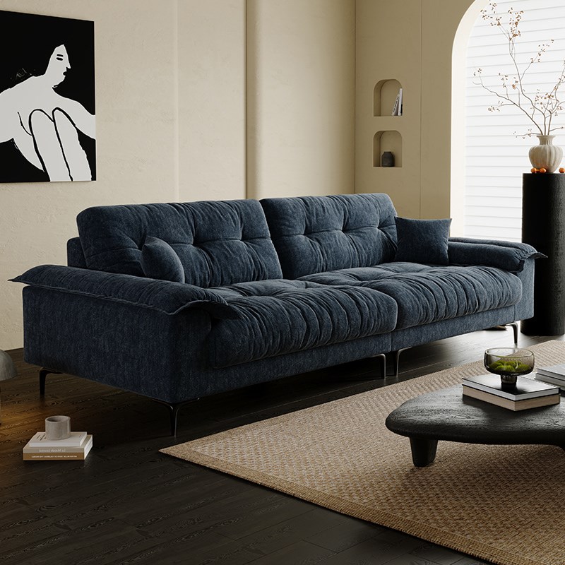 意式极简柔软舒适雪尼尔布艺沙发大小户型直排高靠背客厅家用沙发