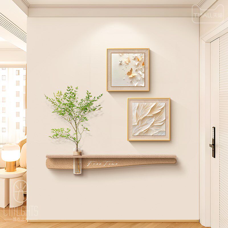 奶油风玄关饰画客厅水培绿植挂画入户正对门抽象卉级感壁画