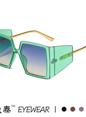 新款方形大框太阳镜欧美潮流宽腿个性墨镜果冻色网红街拍太阳眼镜