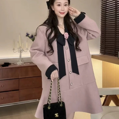 DD【莫奈蔷薇】羊毛呢羽绒秋冬新款外套甜美减龄千金小众连衣裙