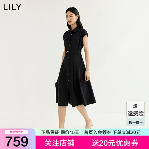 【轻塑连衣裙】商场同款LILY2026夏新款翻领收腰复古赫本裙女裙子