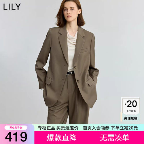 LILY2025新款女装含绵羊毛精纺复古老钱风休闲通勤西装外套西服