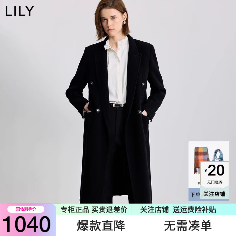 100%澳洲美丽诺羊毛LILY2025冬新款轻量双面呢毛呢大衣外套女长款