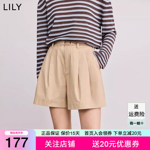 【商场同款】LILY2026春新款全棉宽松高腰百搭休闲裤短裤女裤子