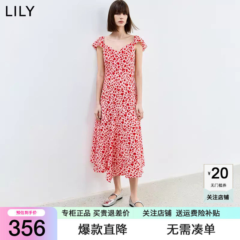 【宋茜同款】商场同款LILY2024夏款复古V领俏皮碎花裙茶歇连衣裙