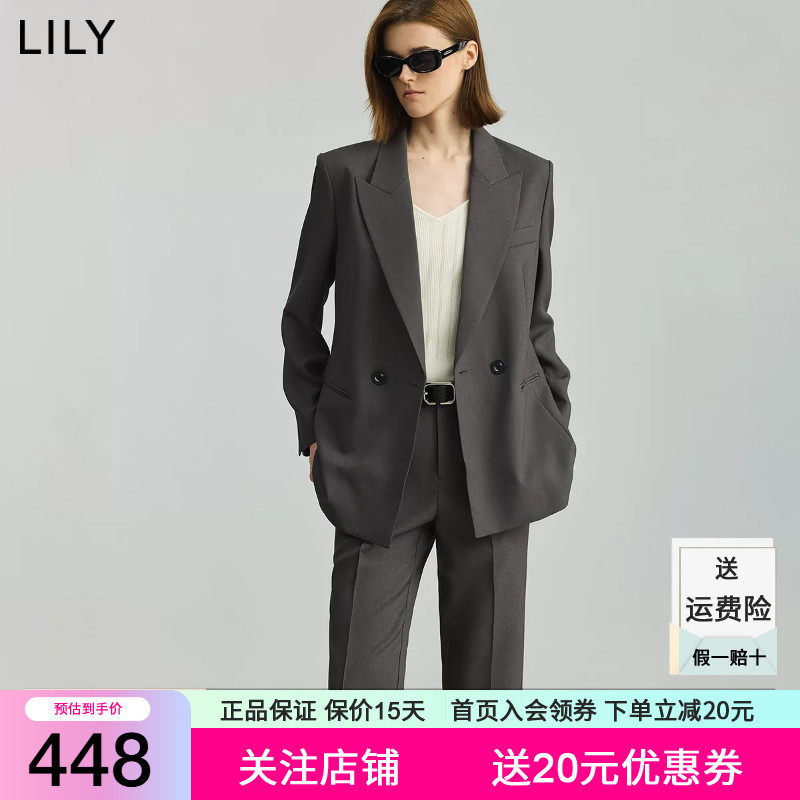 LILY2026春新款女装格雷系气质高级感职业通勤休闲深灰色西装外套