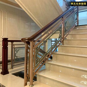 别墅室内扶手古铜拉丝豪华护栏钢化栏杆