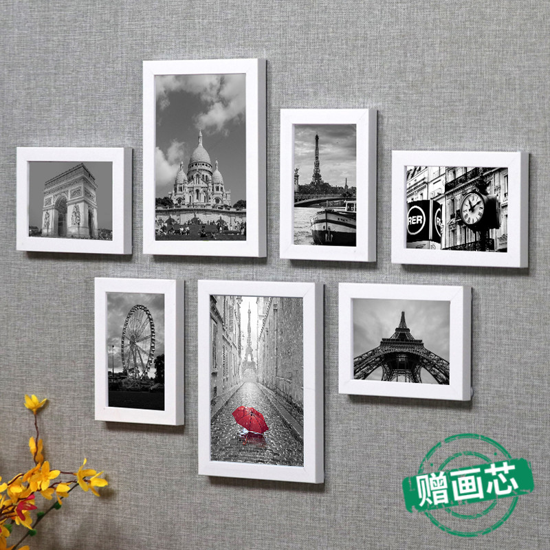 创意客厅照片墙装饰相框墙欧式现代相框挂墙免打孔建筑相片墙