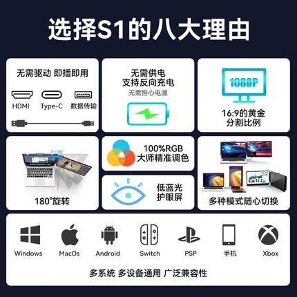 O笔记本电脑扩展屏幕便携式显示器外接三拓展炒股副分屏