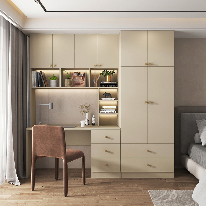 书桌一体书柜家用卧室电脑桌实木定制写字台儿童实木书架