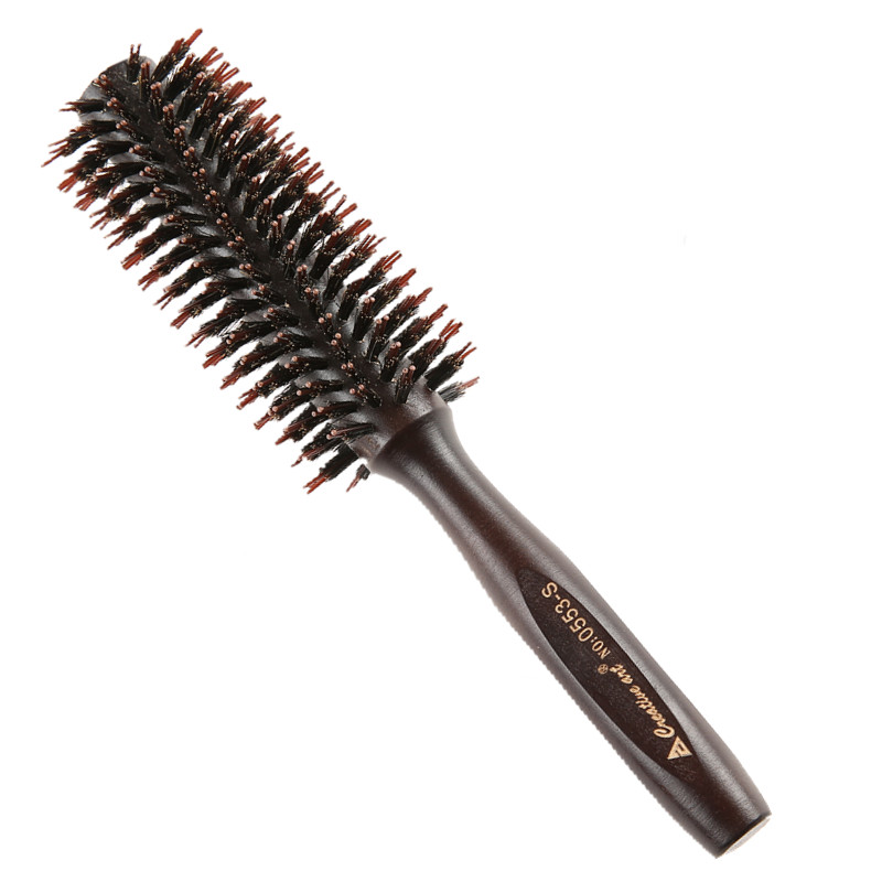 理发店猪鬃毛实木卷发梳造型梳吹直发内扣刘海圆筒滚梳子