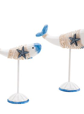 海洋风格木质小鱼地中海桌面摆设样板房软装电视柜摆台装饰品