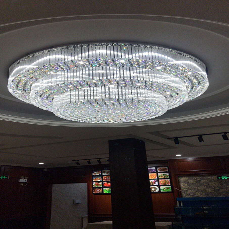 酒店大厅堂圆形水晶吊灯别墅客厅过道会所工程水晶灯具定制做