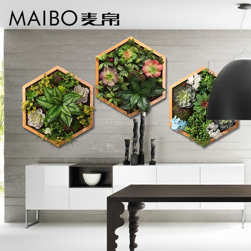 六边形仿真多肉绿植框壁挂奶茶店家居创意绿植挂件墙上饰画