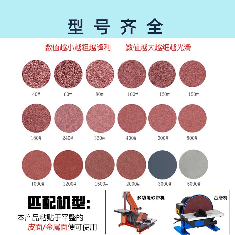 寸mm圆形背胶砂纸砂带机圆盘砂纸氧化铝干磨家具木工抛光砂纸