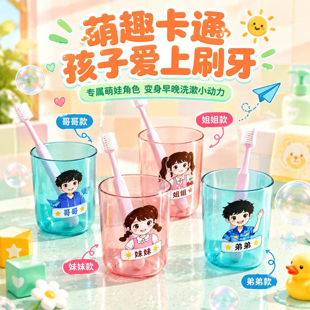 一家六口亲子漱口杯简约防摔牙缸