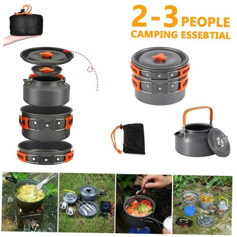 Outdoor Camhping Cookware Kit Aluminum Cooking Pots Set Wa