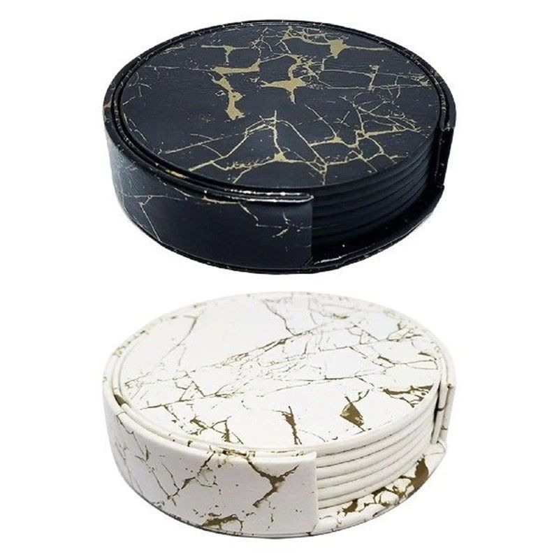 6Pcs Round Leather Coasters Coffee KTable Mat Non Slip