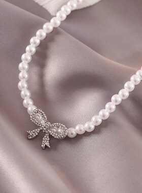 Xia Xin design senspe temperament pearl bow necklace clavicl