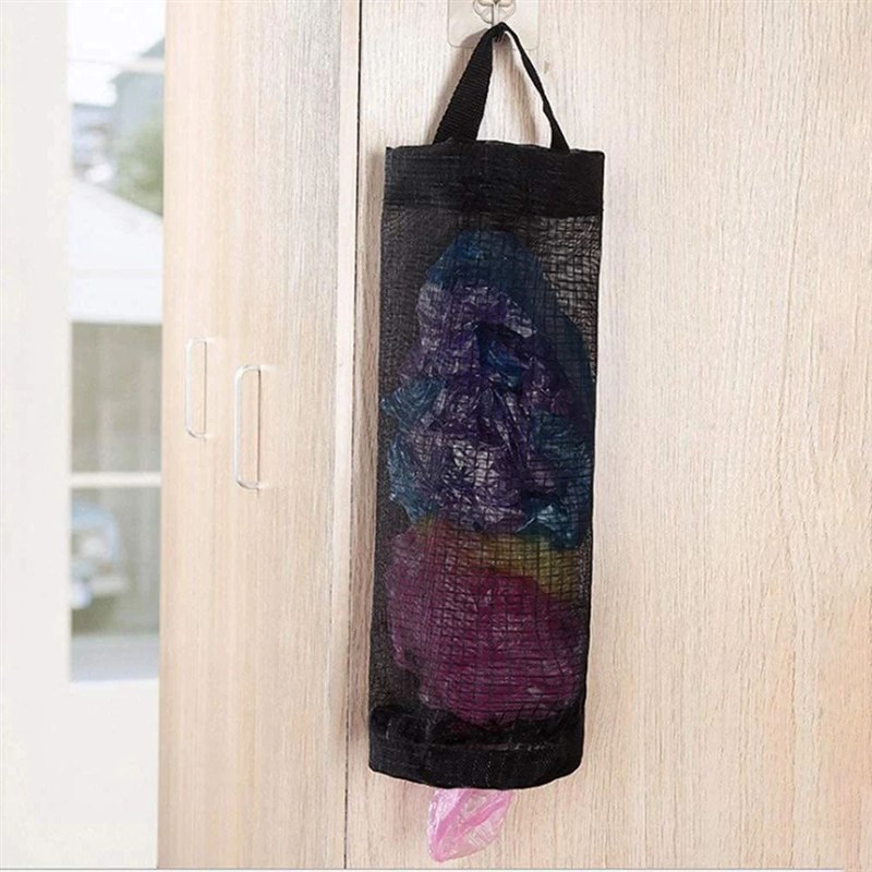 1pc Black Hanging Storage Net Bag, KitJchen Plastic Bag, Sho