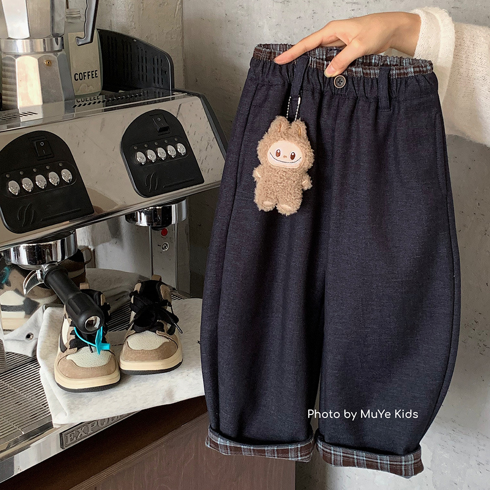 儿童加绒牛仔裤冬季童装男童韩版百搭加厚休闲裤宝宝可爱长裤