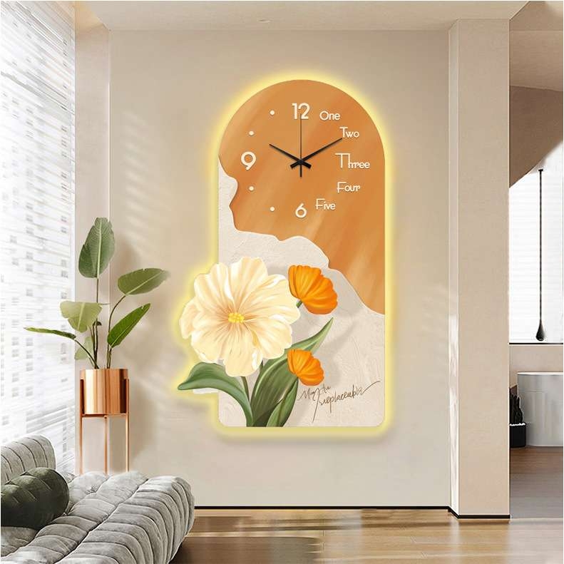 现代简约玄关画走廊挂画奶油风立体花卉led灯画创意背景墙装饰画图片