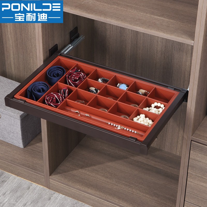 裤架衣柜拉篮抽屉式内置抽拉伸缩裤抽架滑轨家用格子抽衣帽间配件