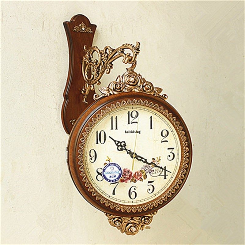 田园欧式钟表面挂钟 客厅静音大号吊钟 两面圆形创意石英钟