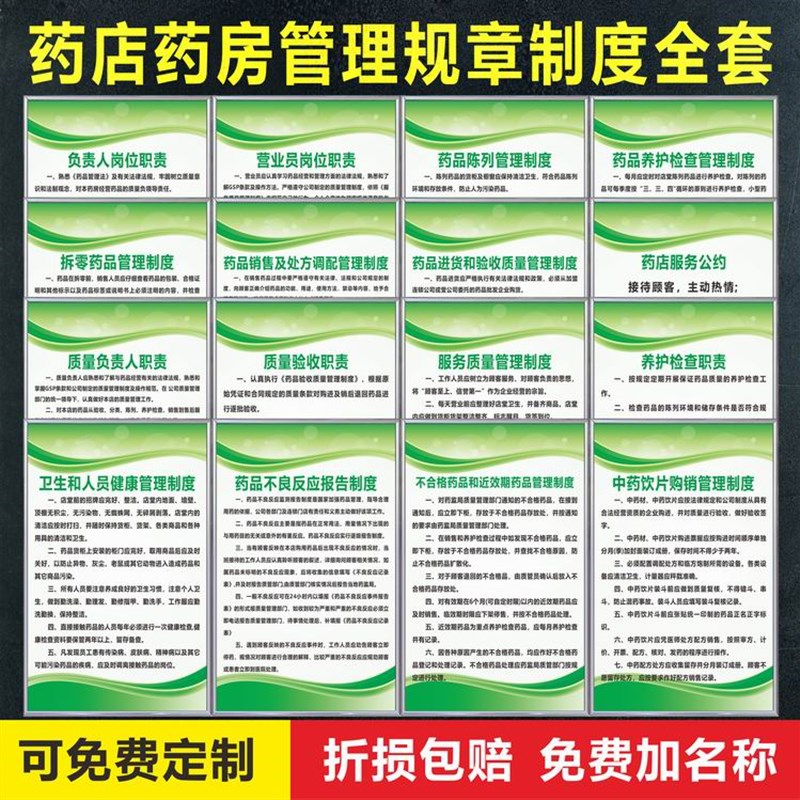 药店管理制度零售药房岗位质量职责品质验收养护储存规章服务公约