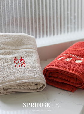 ingle春色结婚毛巾早生贵子喜字中式洗脸巾家用一对伴手回礼