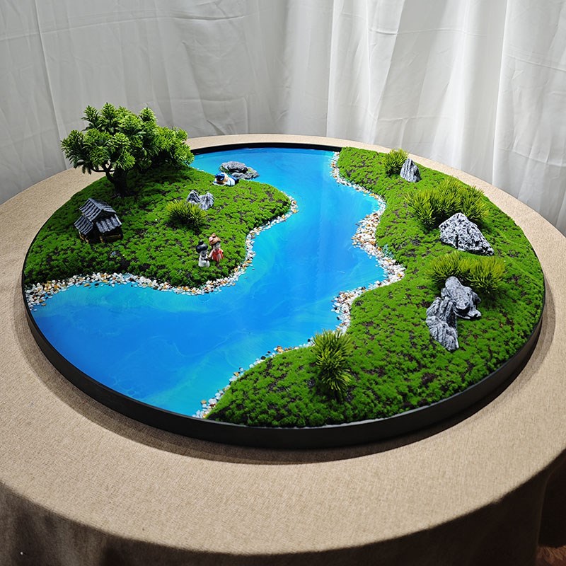 高端中式大圆桌中间造景摆件餐桌转盘装饰摆花酒店包厢仿真花沙盘