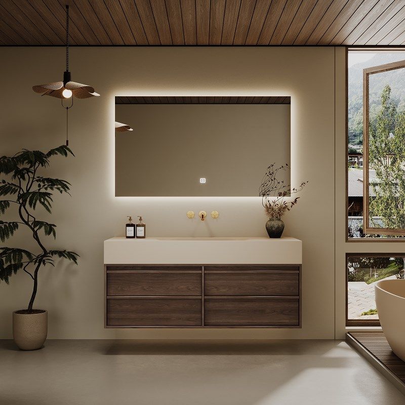 中古风岩板热弯无缝一体盆浴室柜组合卫生间洗漱台洗手洗脸池定制