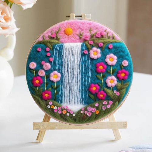 卉瀑布羊毛毡戳戳乐手工diy材料包制作儿童房间装饰画挂件