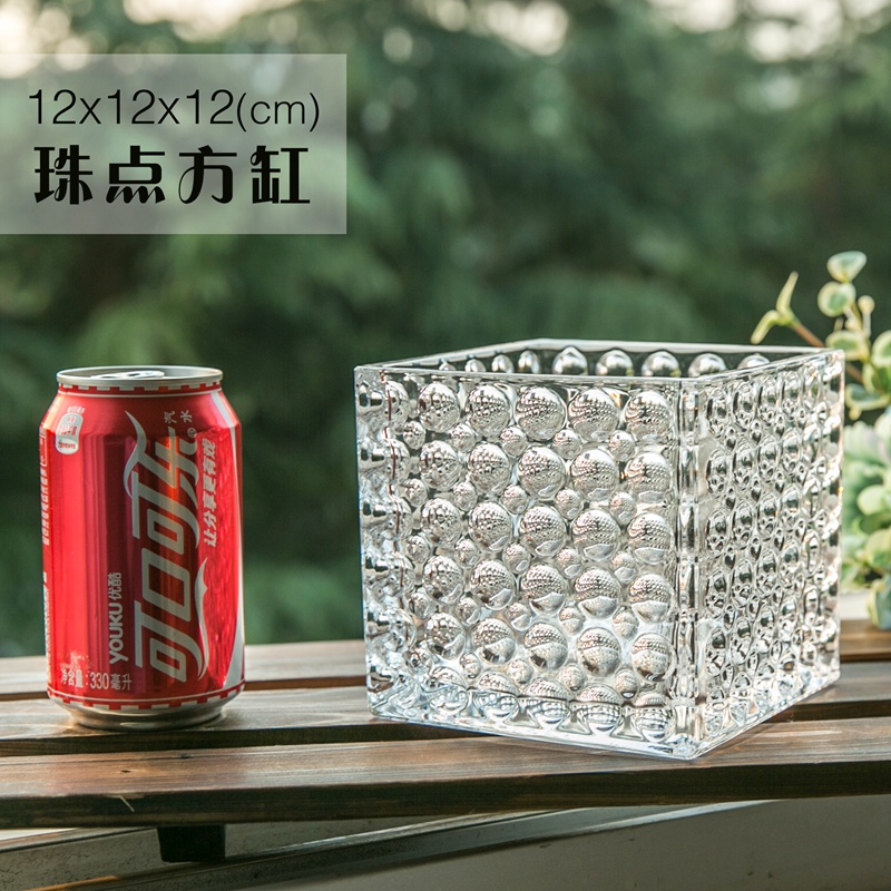 无铅水晶玻璃瓶 圆点玻璃花瓶 水培植物玻璃方缸花器