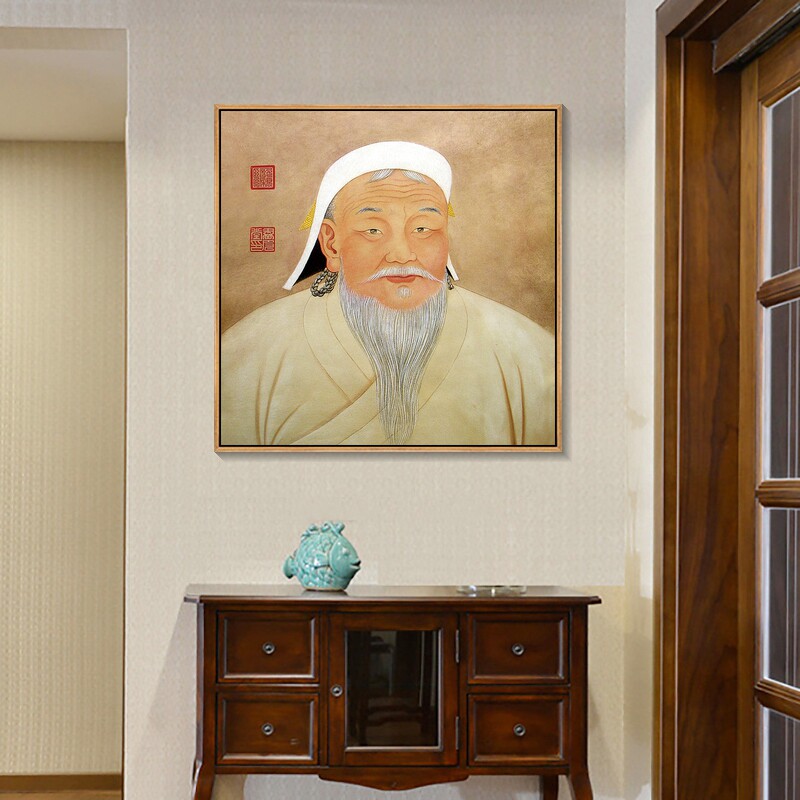 成吉思汗挂画元太祖画像新客厅玄关画蒙古饰画名壁画