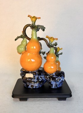 葫芦五福临门陶瓷摆件石湾公仔客厅高端装饰品