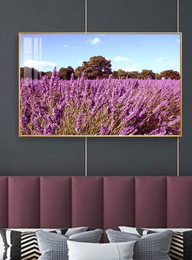 现代薰衣草浪粉紫色风景卧室床头装饰画沙发背景墙壁客厅挂画