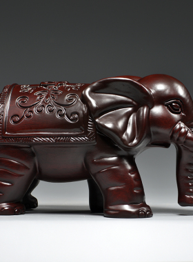 黑檀木雕吸水大象一对实木家居客厅电视柜装饰工艺品乔迁送礼